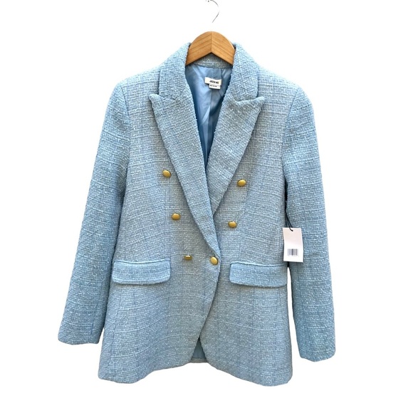 Jason Wu Pastel Blue Double Breasted Tweed Jacket Gold Buttons Size S NWT - Picture 1 of 14
